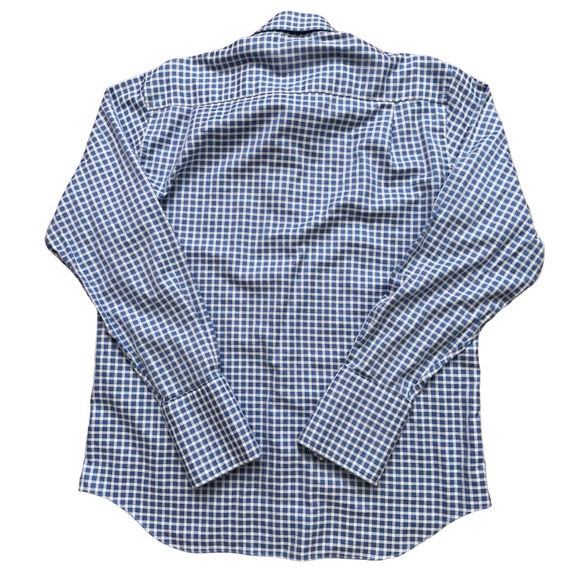 David Donahue Shirt Mens 16.5-34/35 Long Sleeve Dress French Cuff Check Blue - Picture 2 of 5